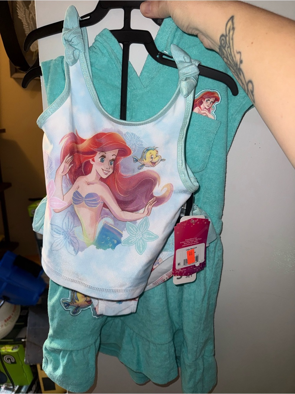 Disney Girls' Little Mermaid Two-Piece Swimsuit in Aqua and coverup